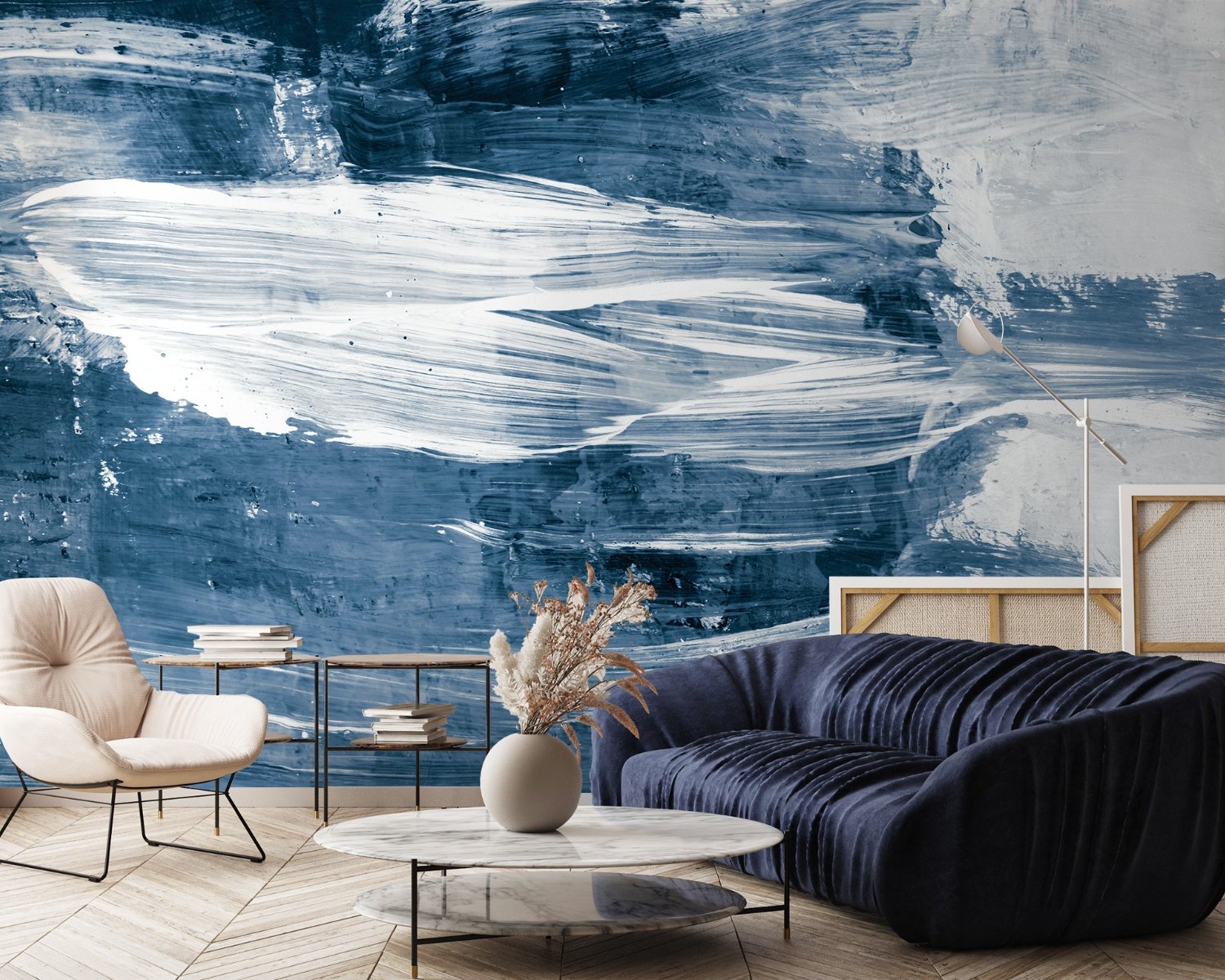 Blue and White Brush Painting Wallpaper Mural - Peel and Stick