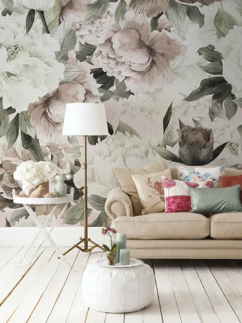 Papier peint panoramique hollandais rose pivoine