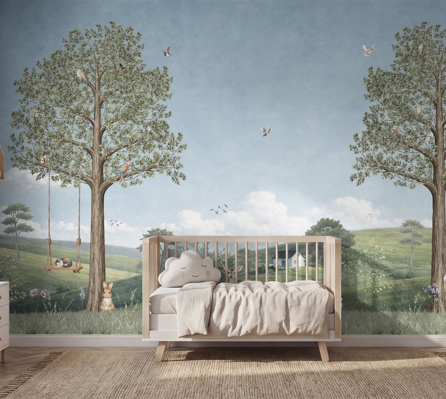 Kids Forest Animals Landscape Wallpaper Mural - Selbstklebende