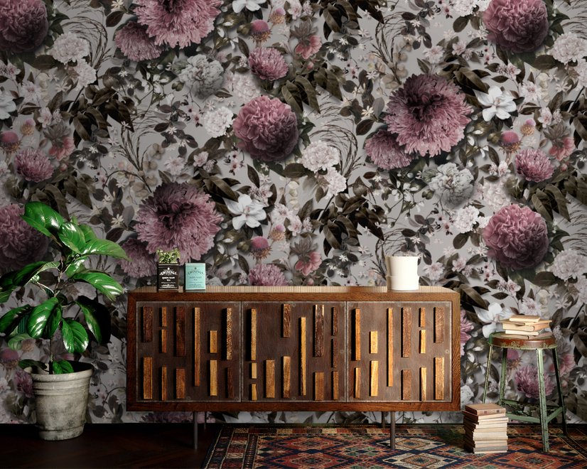 Vintage Floral with Pink Chrysanthemum Wallpaper Mural