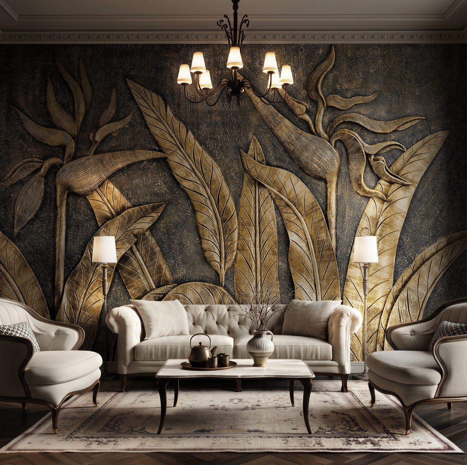 Tropical Birds of Paradise Sculpture Wallpaper Mural - Peel and Stick