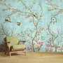 Papier peint panoramique vintage avec fleurs et oiseaux