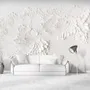 3D Embossed Look White Flowers Wallpaper Mural