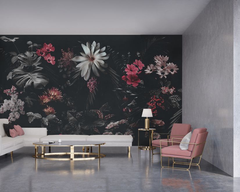 Dark Floral Garden Wallpaper Mural