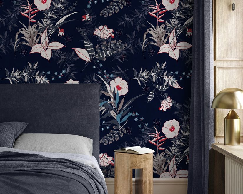 Retro Dark Flowers Wallpaper Mural