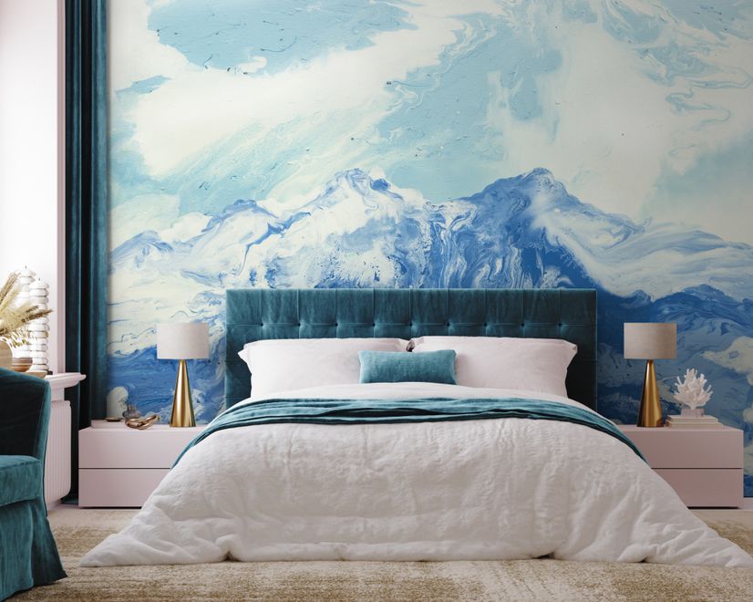 Acrylic Blue Mountain Landscape Wallpaper Mural