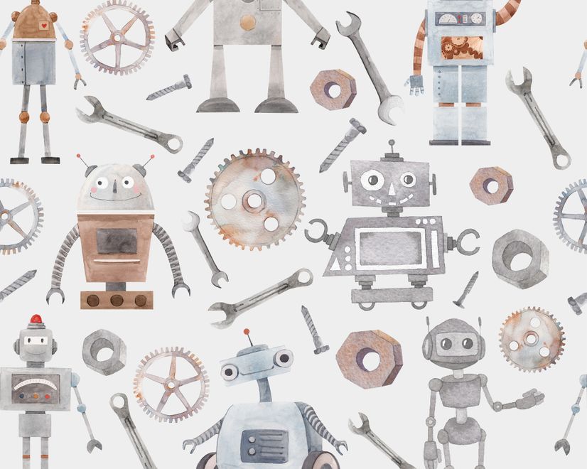 Kids Watercolor Robot Wallpaper Mural