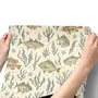 Watercolour fish wallpaper with sage seaweed, coral and starfish on a warm cream background