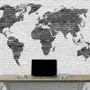 Black White Brick World Maps Wallpaper Mural