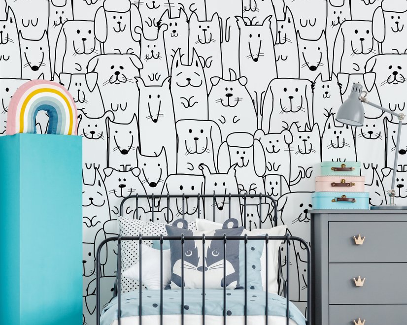 Papier peint panoramique motif visages de chiens mignons pour enfants