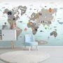 Gray Kids World Map Wallpaper Mural