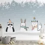 Cartoon-Fuchs und Panda Wintertiere Fototapete