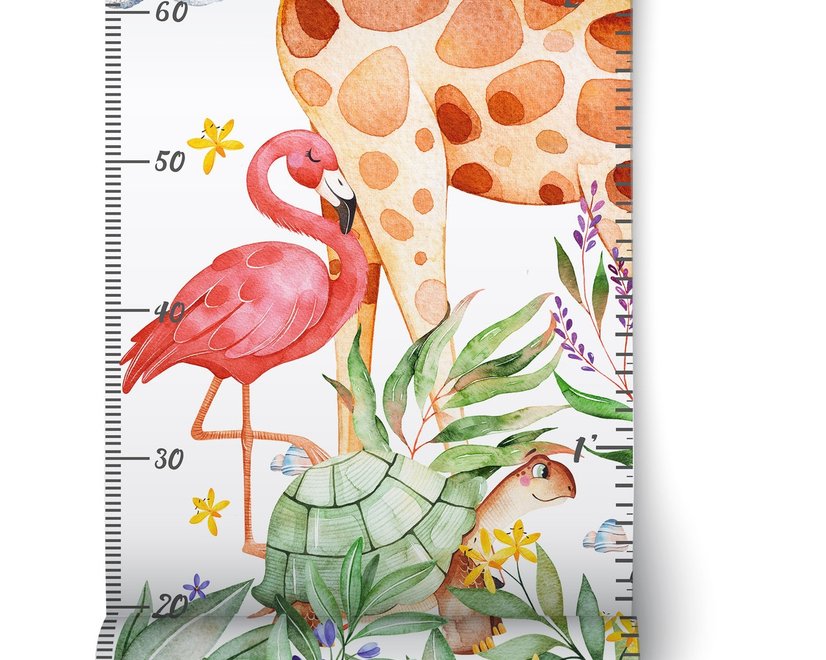 Tableau des tailles pour enfants avec animaux tropicaux Stickers muraux