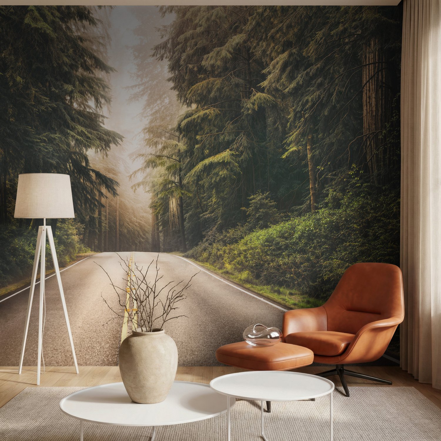 Highway on the Forest Landscape Wallpaper Mural - Peel and Stick