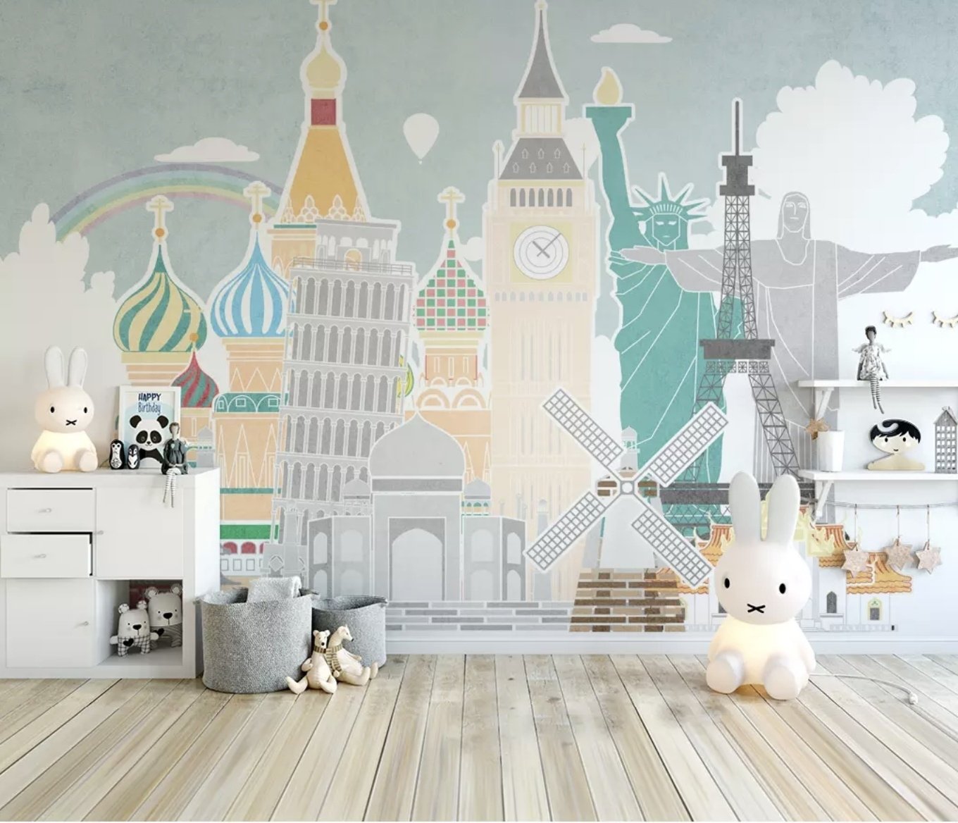 Kids Landmark Buildings Wallpaper Mural - Peel and Stick