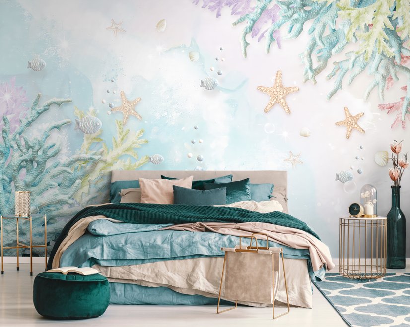 3D Look Soft Undersea with Seashells Wallpaper Mural