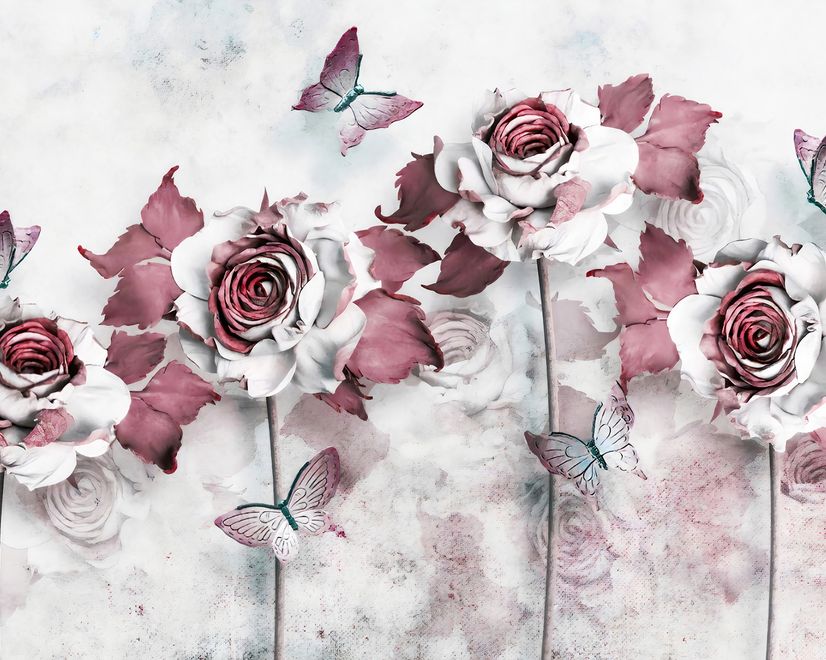 Elegant Floral with Little Butterfly Wallpaper Mural