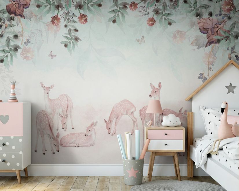 Deer in the Floral Garden Wallpaper Mural
