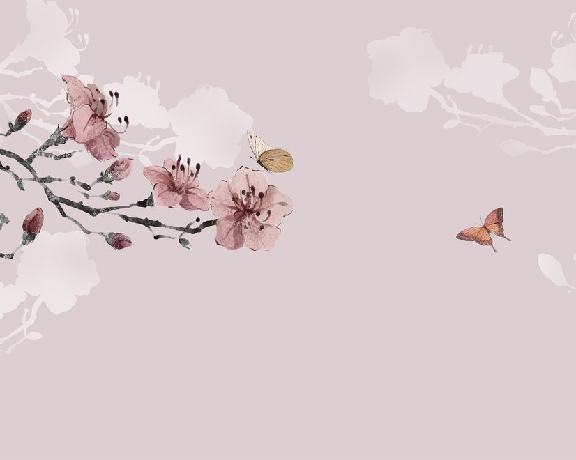 Cherry Blossom and Butterflies Wallpaper Mural