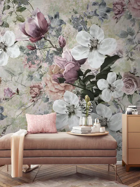 Watercolor Vintage Flower Wallpaper Mural