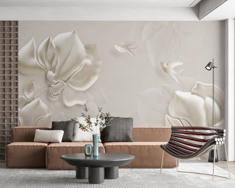 3D geprägter Look Magnolia Blumen Fototapete Kunst