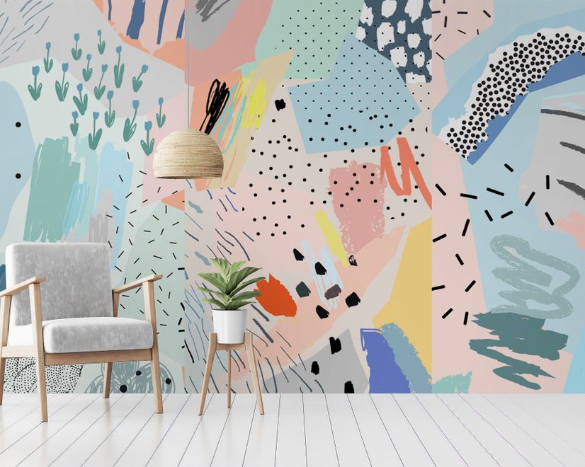 Colorful Abstract Geometric Kids Art Wallpaper Mural