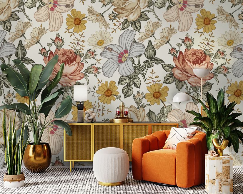 Kids Peony and Daisy Floral Wallpaper Mural