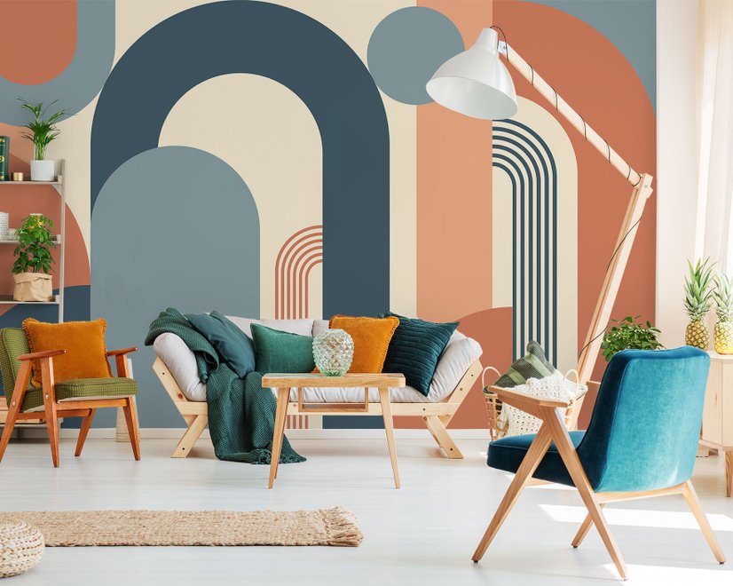 Geometric Arch with Shapes Wallpaper Mural