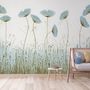 Oil Painting Blue Poppy Flowers Wallpaper Mural