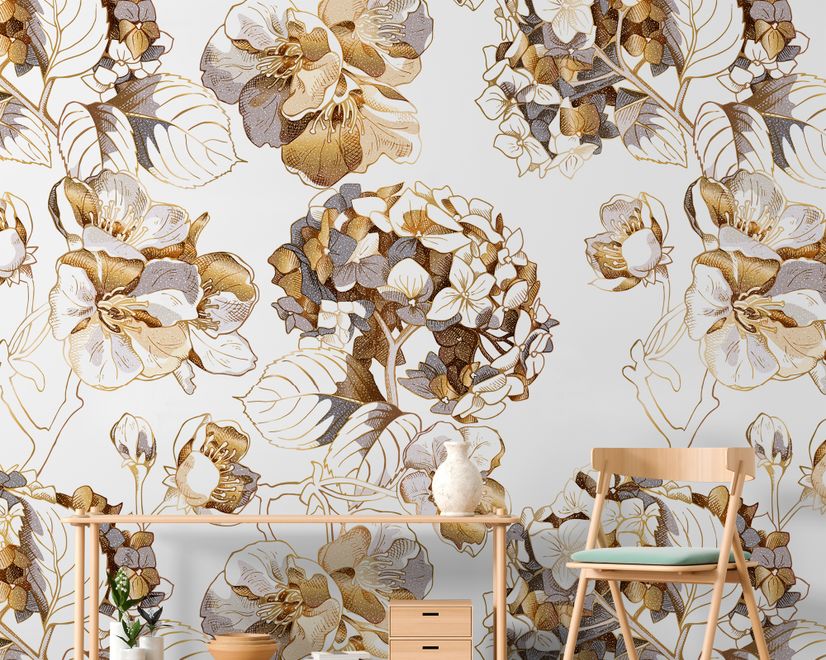 Whitish Floral Wallpaper Mural