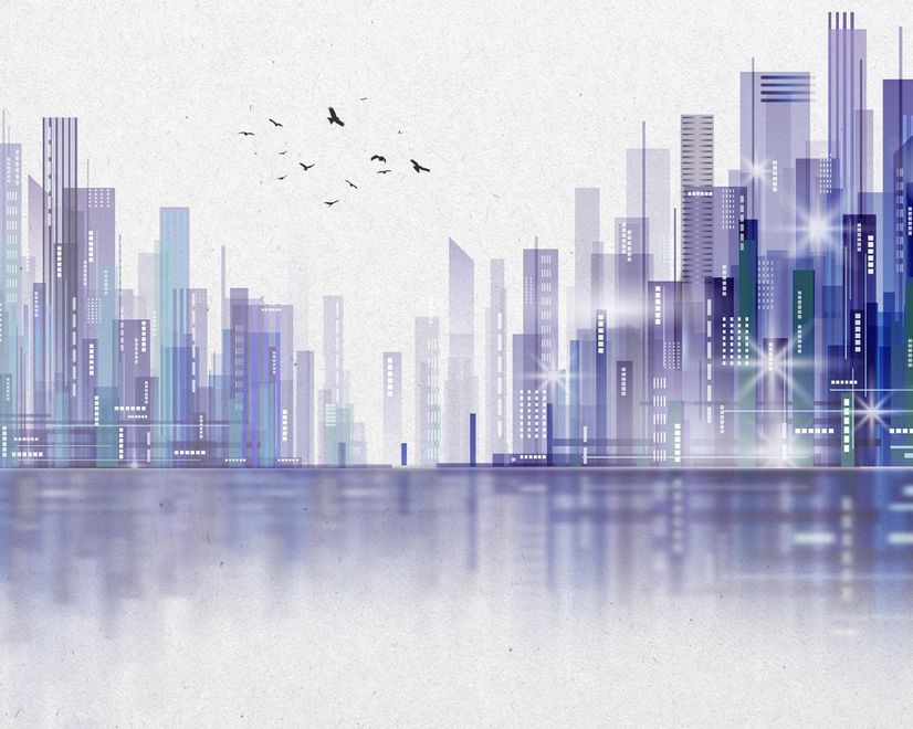 Black Green Dark Cityscape Wallpaper Mural