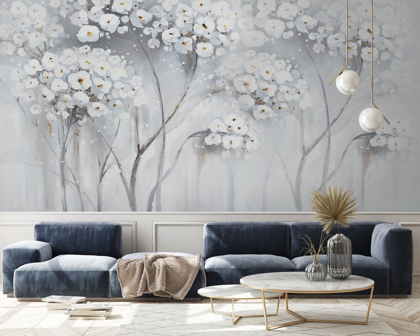 Watercolor Painting White Flowers Wallpaper Mural