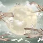 Papier peint lune avec avion pour enfants