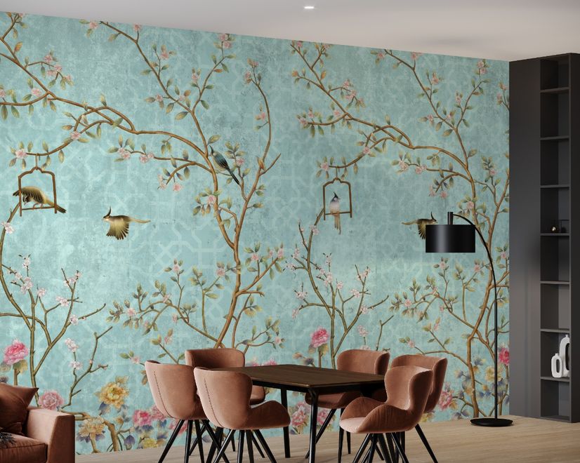Vintage Little Floral and Birds Wallpaper Mural