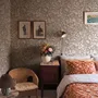 Greige botanical wallpaper with white watercolour flowers, buds, seed heads and acanthus leaves