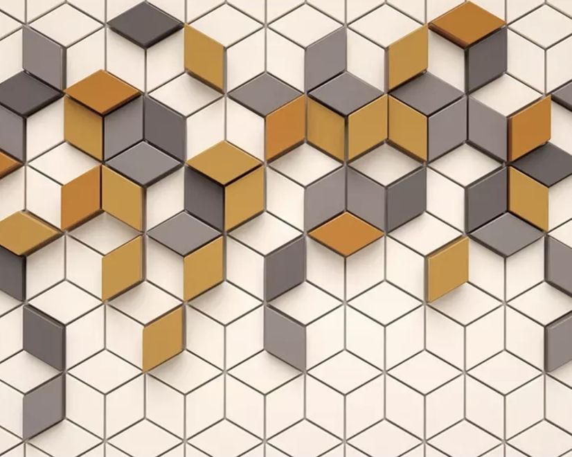 Yellow Gray Geometric Honeycomb Pattern Wallpaper Mural