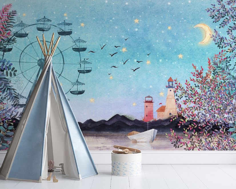 Sea Landscape with Ferris Wheel Wallpaper Mural