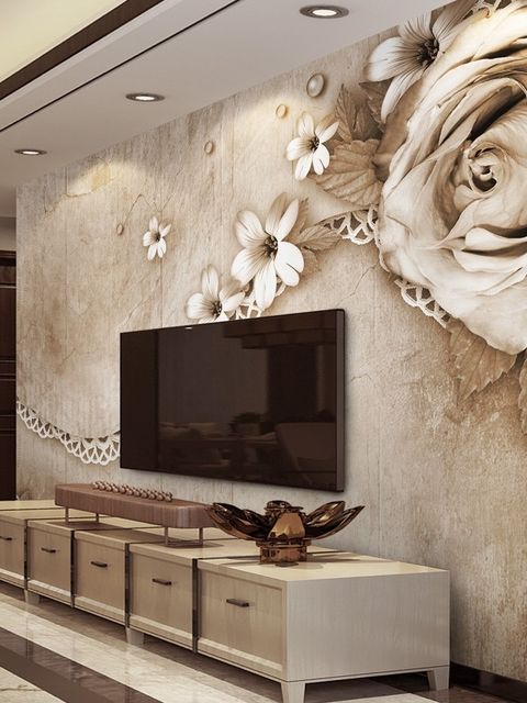 Dark Rose and Daisy Floral Wallpaper Mural