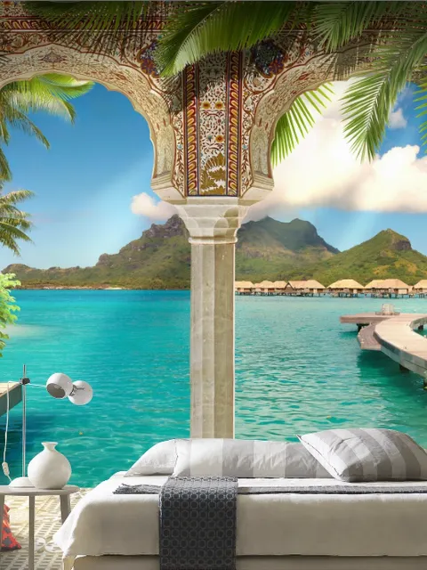 3D Look Sea Landscape with Lux Arabian Arches Wallpaper Mural