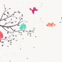 Papier peint panoramique arbre cartoon oiseaux colorés chantants enfants