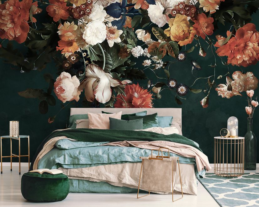 Golden Age Large and Dark Floral Wallpaper Mural