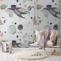 Papier peint panoramique chat volant au-dessus de la lune et des étoiles