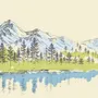 Charcoal Mountain Landscape with Lake and Pine Trees Wallpaper Mural