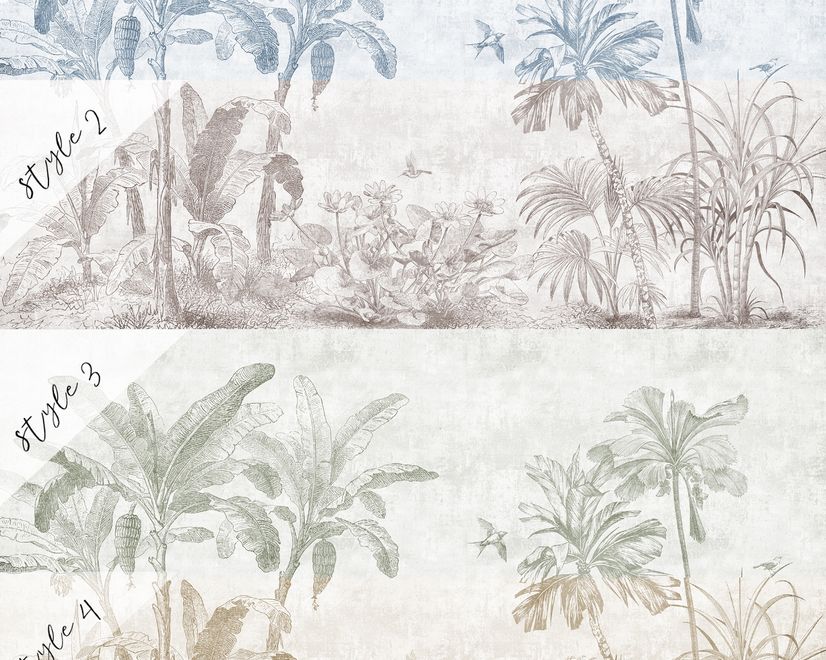 Monochrome Antique Jungle Landscape Wallpaper Mural