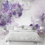 Purple Ornament Floral with Little Butterfly Wallpaper Mural