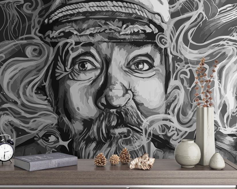 Grayscale Smoker Man Wallpaper Mural