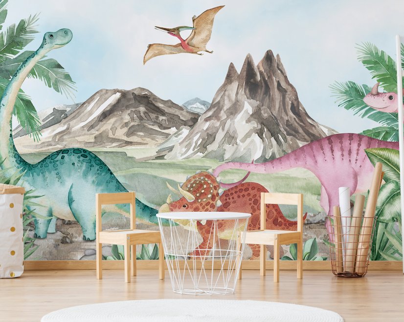 Cute Colorful World of the Dinosaurs Wallpaper Mural
