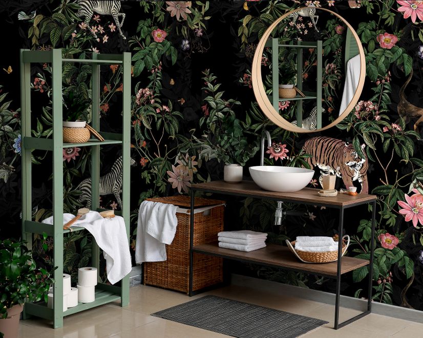 Dark Botanical Plants with Animals Wallpaper Mural