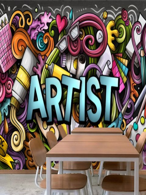 Fototapete Zeichnender Graffiti-Künstler mit farbenfroher Malerei