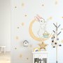 Stickers muraux lapin mignon sur le croissant de lune avec étoiles jaunes pour enfants et bébé